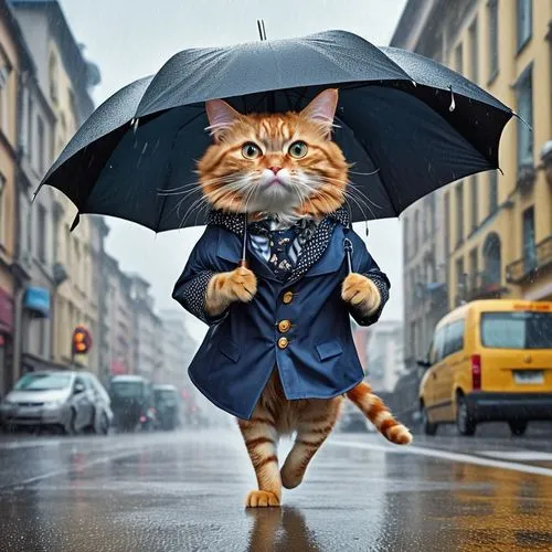 man with umbrella,orange tabby cat,rain cats and dogs,orange tabby,brolly,protection from rain,walking in the rain,rainman,raincoat,rain protection,ginger cat,street cat,red tabby,rainwear,cat image,catsimatidis,catman,umbrella,weatherman,pluie,Photography,General,Realistic