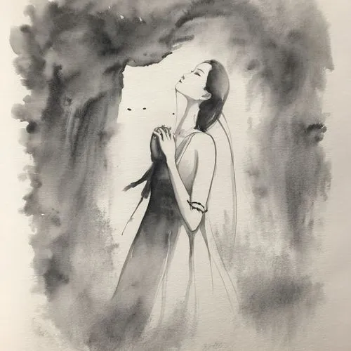 ink painting,llorona,woman silhouette,dead bride,isoline,nightdress,Illustration,Paper based,Paper Based 30