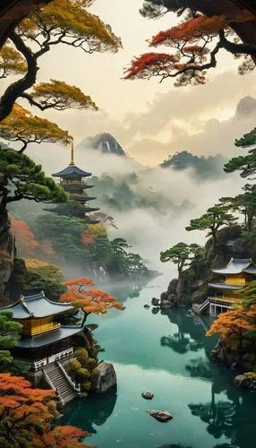 japan landscape,world digital painting,japanese background,fantasy landscape,koi pond,landscape background,cartoon video game background,kanto,kyoto,japanese zen garden,okami,japanese garden,japanese mountains,shaoming,japan garden,yamatai,ryokan,koreana,lake tanuki,south korea,Conceptual Art,Fantasy,Fantasy 05