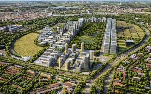 Build living towers on Berlins Tempelhofer Feld with a beutiful central park in the middle with a lake and a plethora of trees ,sloterdijk,nieuwegein,europan,amstelveen,zoetermeer,kidbrooke,nanterre,r