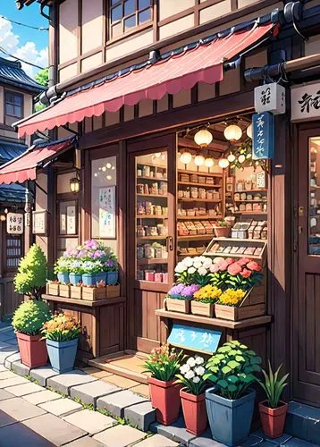 watercolor tea shop,flower shop,bakery,soap shop,watercolor shops,grocery,izakaya,village shop,greenmarket,komeda,kitchen shop,bakeshop,ryokans,store front,grocery store,pastry shop,apothecary,teahouse,fruit stand,nogaideli,Anime,Anime,Traditional