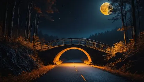 wooden bridge,road to nowhere,the mystical path,angel bridge,hollow way,photo manipulation,bridge,moonlit night,nightride,the way,the road,road of the impossible,fantasy picture,hangman's bridge,night image,adventure bridge,long road,photomanipulation,pont,scenic bridge,Photography,General,Fantasy