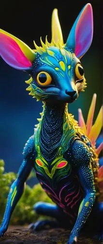 rainbow rabbit,color rat,neon body painting,loukaniko,garuda,fairy peacock,jackrabbit,cangaroo,anthropomorphized animals,painted dragon,fennec,kokopelli,terrestrial animal,fantasia,sphinx pinastri,ori-pei,kobold,antasy,coral guardian,uganda kob,Conceptual Art,Fantasy,Fantasy 05