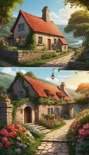 arrietty,country cottage,beautiful home,country estate,dandelion hall,home landscape,studio ghibli,dreamhouse,country house,sylvania,nargothrond,stone houses,maisons,little house,hobbiton,ghibli,lonely house,farmhouse,farmhouses,backgrounds,Unique,Design,Character Design