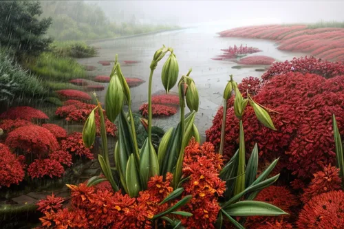 western red lily,schopf-torch lily,torch lilies,splendor of flowers,torch lily,aquatic plants,flower water,antarctic flora,landscape red,the valley of flowers,aquatic plant,red water lily,red orange flowers,blackberry lily,pond flower,red flowers,trusses of torch lilies,cluster-lilies,lilies of the valley,orange red flowers,Realistic,Foods,None