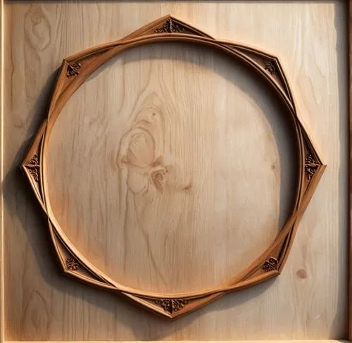 A frame made of wood against a white background,an empty po frame mounted on a wooden wall,circle shape frame,wood mirror,art nouveau frame,heart shape frame,art nouveau frames,copper frame,Conceptual