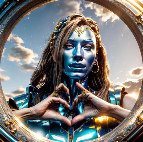 galadriel,vesica,blue heart,mother earth statue,blue enchantress,heart chakra