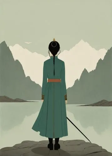 mulan,the wanderer,imperial coat,mongolian,mountain guide,long coat,mongolia,samurai,qinghai,wanderer,travel poster,hanbok,old coat,erhu,jrr tolkien,shuanghuan noble,coat,gokyo ri,ladakh,tibetan,Illustration,Japanese style,Japanese Style 08