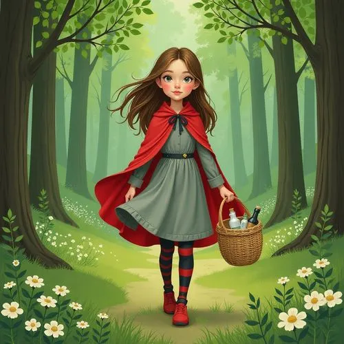 little red riding hood,red riding hood,dressup,ballerina in the woods,girl with tree,fairy tale character,Illustration,Realistic Fantasy,Realistic Fantasy 45