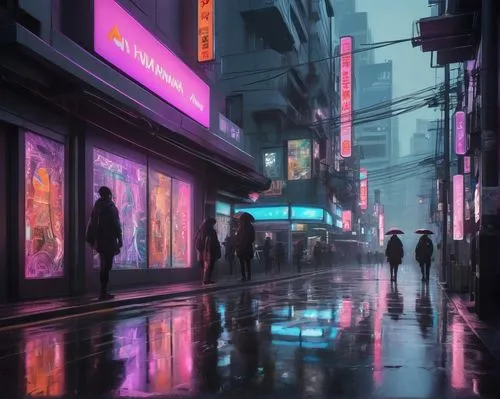 shinjuku,cyberpunk,cybercity,tokyo city,shibuya,akiba,tokyo,ikebukuro,akihabara,cityscape,cyberscene,kabukiman,vapor,bladerunner,kamurocho,kabukicho,urban,colorful city,walking in the rain,neon arrows,Conceptual Art,Fantasy,Fantasy 01