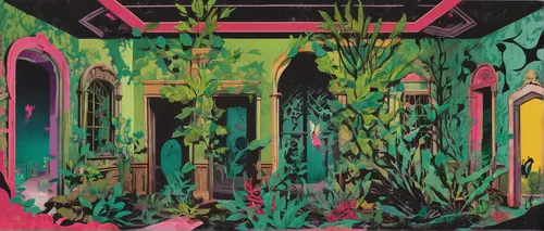 secret garden of venus,neon ghosts,cistern,witch house,houseplant,temples,polychrome,plants,house plants,greenhouse,kahila garland-lily,witch's house,yellow garden,glass painting,aquatic plants,shirakami-sanchi,mirror house,potted plants,garden of plants,pink green,Unique,Paper Cuts,Paper Cuts 07