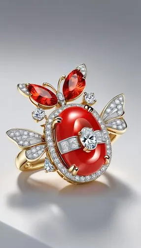 coral charm,boucheron,mouawad,arpels,chaumet,anello,red butterfly,fleur de lys,lalique,ring with ornament,enamelled,clogau,deep sea nautilus,flabellina,glass wing butterfly,boucherie,marquises,red fly,asprey,bvlgari,Unique,3D,3D Character