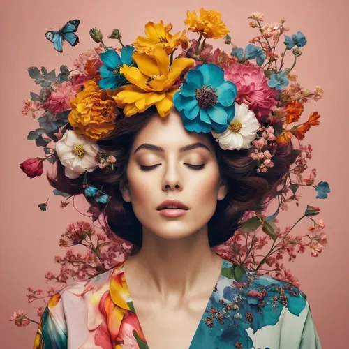 girl in flowers,beautiful girl with flowers,vintage floral,flower hat,vintage flowers,colorful floral,flower fairy,girl in a wreath,wreath of flowers,floral composition,flower wall en,retro flowers,flora,floral,floral design,blooming wreath,flower art,floral background,hydrangeas,flowers fall,Photography,Artistic Photography,Artistic Photography 05