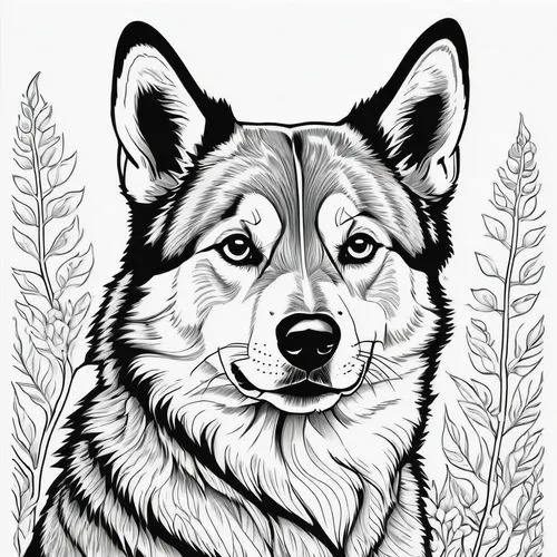 dog line art,dog illustration,welsh cardigan corgi,canidae,coloring pages,coloring page,Illustration,Black and White,Black and White 19