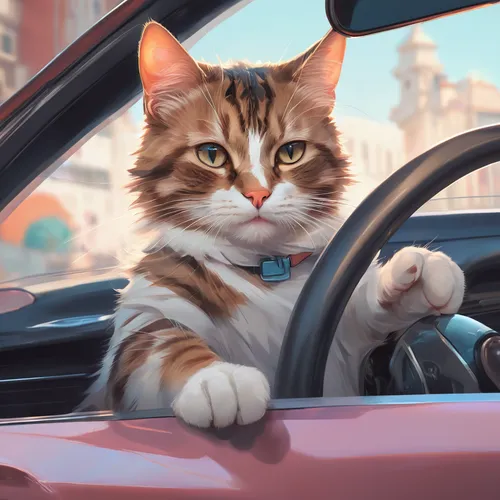 cat vector,street cat,behind the wheel,figaro,traffic cop,driver,cartoon cat,digital painting,3d car wallpaper,drawing cat,street racing,car drawing,driving a car,cat portrait,red tabby,red cat,driving assistance,cute cat,vector illustration,automobile racer,Conceptual Art,Fantasy,Fantasy 01