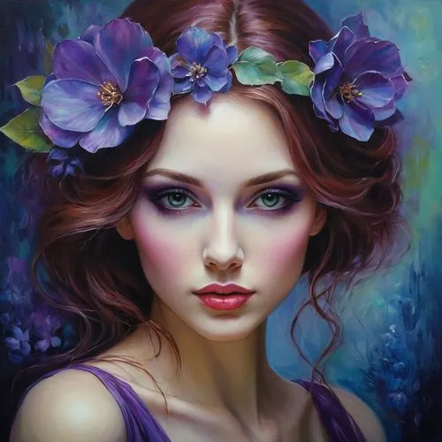 lilac blossom,faery,mystical portrait of a girl,fantasy art,faerie,lilac flower,Illustration,Realistic Fantasy,Realistic Fantasy 30