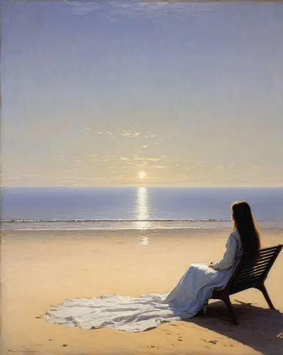 beach landscape,idyll,girl on the dune,man at the sea,summer evening,sun and sea,asher durand,evening atmosphere,sunrise beach,chaise,landscape with sea,sea breeze,lev lagorio,beach chair,end of afternoon,sunlounger,the horizon,deckchair,the evening light,eventide,Art,Classical Oil Painting,Classical Oil Painting 13