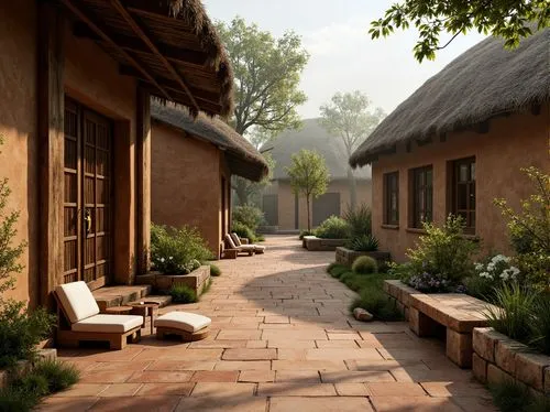 courtyards,home landscape,cottages,courtyard,korean folk village,teahouse,longhouses,teahouses,ancient house,traditional house,flagstones,pathway,3d rendering,cottage garden,roof landscape,old linden alley,sake gardens,medieval street,bungalows,wooden path