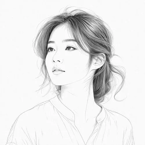 女生，衬衫，线稿，线条艺术，简洁的线条，简约主义,the woman in black and white is wearing a blouse,baeksang,younha,akanishi,goryeo,woori,siwan,Design Sketch,Design Sketch,Detailed Outline