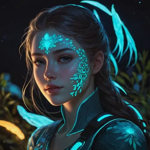 A fair-skinned, pretty girl ,bioluminescent,fantasy portrait,fireflies,galadriel,luminous,margairaz,inara,seregil,amuria,zarina,katara,katniss,chryste,reynir,sorceror,constellation wolf,isabela,artemi