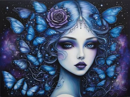 blue enchantress,blue butterfly,blue passion flower butterflies,blue butterflies,faerie,la violetta,Illustration,Abstract Fantasy,Abstract Fantasy 14