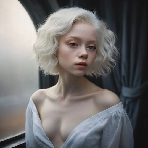 mystical portrait of a girl,fantasy portrait,romantic portrait,girl portrait,portrait of a girl,white lady,pale,digital painting,moody portrait,tilda,woman portrait,world digital painting,gothic portrait,white bird,dark portrait,albino,blonde woman,white dove,young woman,fineart,Conceptual Art,Oil color,Oil Color 11