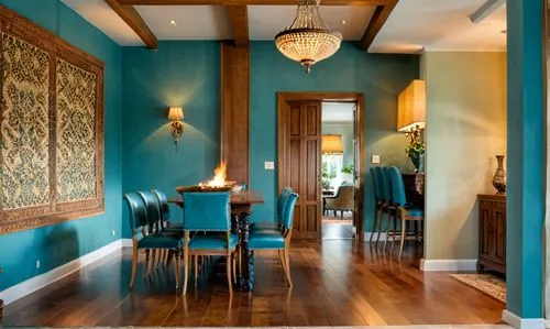 hardwood floors,wainscoting,dining room,interior decor,hallway space,interior decoration,contemporary decor,breakfast room,dining room table,wallcoverings,wood casework,interior design,entryways,modern decor,blue room,home interior,stucco wall,entryway,house painting,search interior solutions,Photography,General,Realistic