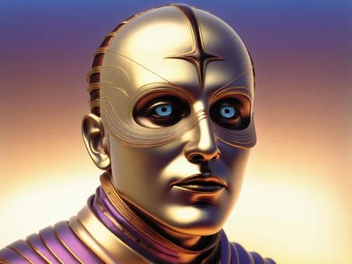 3d digital rendering of the head and shoulders of a robot,odo,kryten,stamets,bajoran,rabban,kuenzer,Illustration,Realistic Fantasy,Realistic Fantasy 33