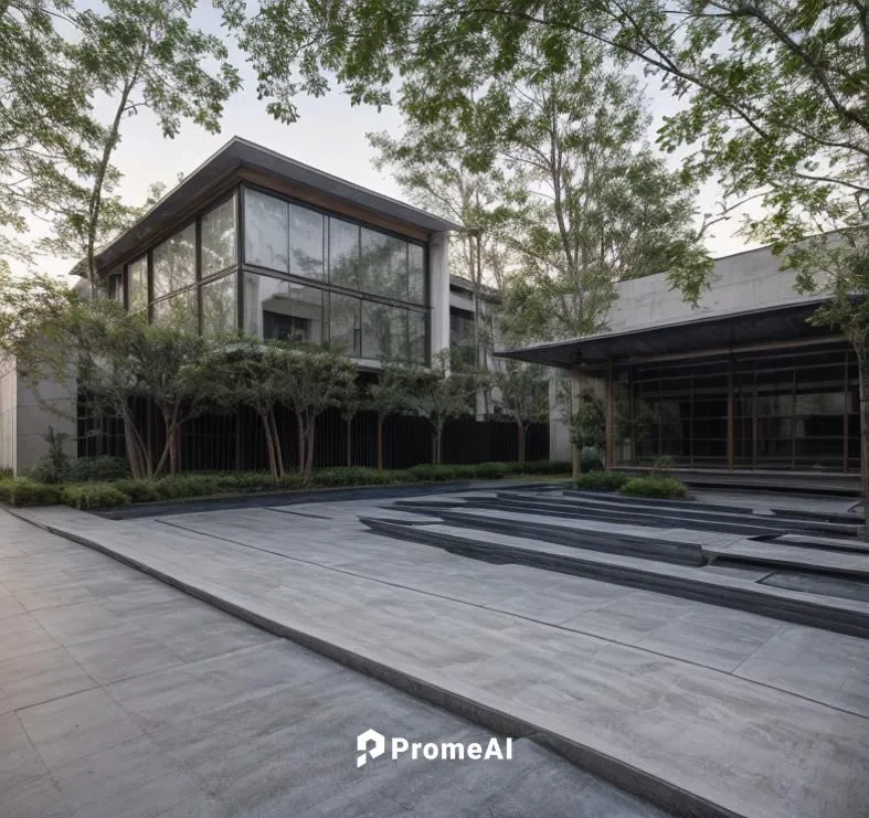 concrete stairs on the courtyard leading to a building,metaldyne,cube house,modern house,landscape designers sydney,landscape design sydney,glass facade,Architecture,Commercial Residential,Modern,Mexi