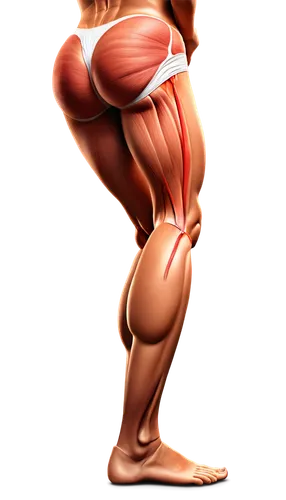 Piriformis muscle, anatomical illustration, 3D rendering, muscular structure, detailed fibers, tendons attached, gluteal region, human body part, medical diagram, realistic shading, high contrast ligh