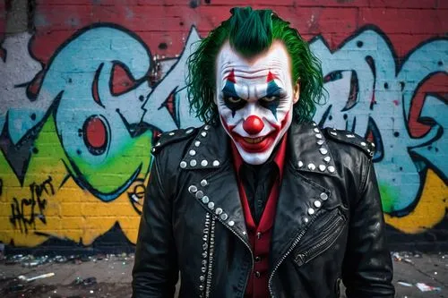 joker,punk,juggalo,klayton,arkham,wason,psychobilly,mistah,jokers,psychopathic,villified,villian,klown,villainous,monoxide,theatricality,lykos,scary clown,defaced,harley,Illustration,American Style,American Style 11