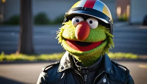 bert,muppet,the muppets,biker,a motorcycle police officer,sesame street,beaker,motorcycle racer,motorcyclist,kermit,kermit the frog,big bird,ernie,the beaked,pubg mascot,beak,motorcycle helmet,sharp beak,beak the edge,pato,Conceptual Art,Oil color,Oil Color 17