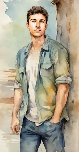 peter,farmer,che,portrait background,steel man,blue-collar worker,male character,cargo pants,peter i,big hero,jeans background,fallout4,biologist,standing man,custom portrait,builder,cartoon doctor,photo painting,adam,khaki pants,Digital Art,Watercolor