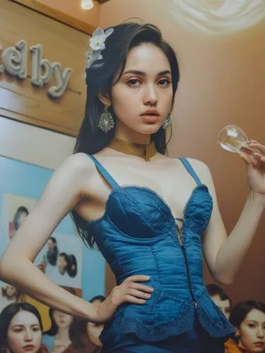 A valuable high-resolution photograph in which the depth of field really comes into its own.,a painting shows a woman with short hair,pilipina,vintage asian,chunli,cheongsam,phuquy,quinceaneras,Concep