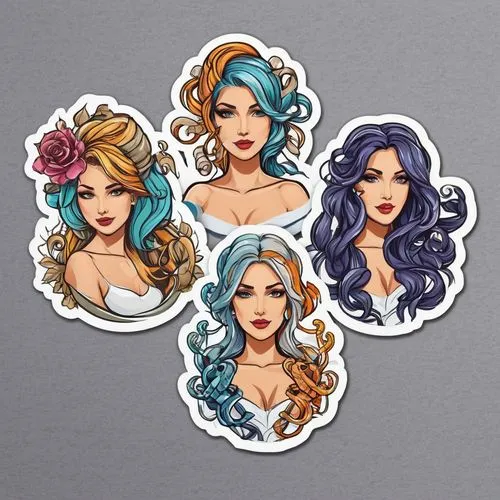 set of cosmetics icons,mermaid vectors,fairy tale icons,hair clips,crown icons,stickers,meninas,kardashians,hairstyles,hair accessories,icon set,hairpieces,kardashian,gardenias,bombshells,fruit icons,clipart sticker,christmas stickers,emblems,wigs,Unique,Design,Sticker