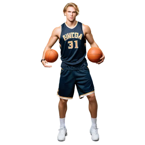 Fantasy basketball player, muscular male, dynamic pose, shining sweat, athletic wear, basketball in hand, fierce expression, golden hair, intense gaze, sleeveless jersey, short pants, Nike shoes, meta