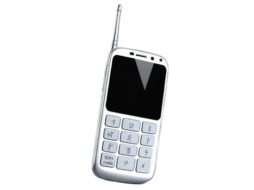 Mobile phone, ringtone sound effect, shiny metallic surface, rounded shape, silver color, glossy finish, keypad buttons, antenna on top, 3D rendering, high-gloss texture, reflective light, close-up sh