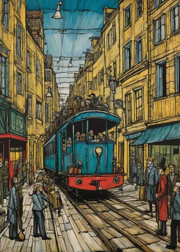 the lisbon tram,tram,tramway,streetcar,street car,trolleybuses,citroën elysée,lisbon,trolleybus,bordeaux,cable car,cable cars,lyon,cablecar,watercolor paris,trolley bus,tram road,universal exhibition of paris,trolley train,trolley,Art,Artistic Painting,Artistic Painting 01