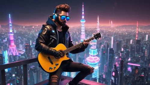 guitar player,electric guitar,cyberpunk,guitarist,tracer,guitar,music background,musician,concert guitar,electro,capital cities,streampunk,musical background,guitar solo,jazz guitarist,wall,guitars,guitor,bass guitar,music world,Unique,3D,3D Character