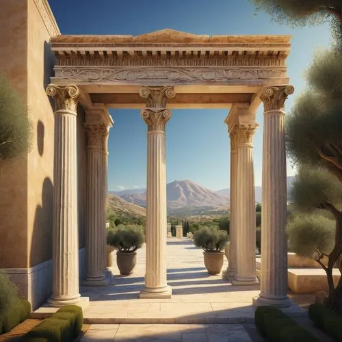 greek temple,doric columns,pillars,temple of diana,roman temple,three pillars,peristyle,erechtheus,pergola,zappeion,roman columns,columns,gennadius,laodicea,leptis,pallas athene fountain,panagora,artemis temple,classical antiquity,palmyra,Art,Artistic Painting,Artistic Painting 26