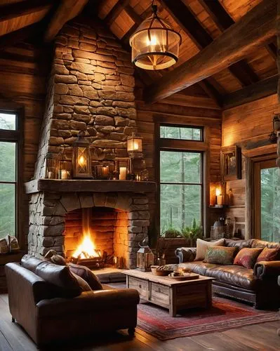 the cabin in the mountains,fireplaces,fire place,log home,wooden beams,rustic aesthetic,fireplace,rustic,log cabin,family room,chalet,beautiful home,coziness,coziest,luxury home interior,home interior,lodge,alpine style,log fire,house in the mountains,Art,Classical Oil Painting,Classical Oil Painting 08