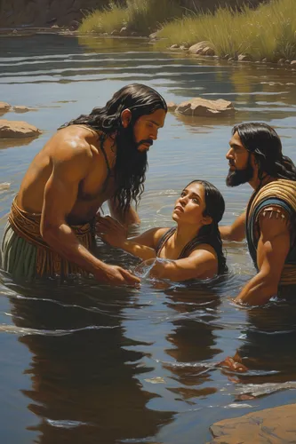 Alma Baptizes in the Waters of Mormon, by Arnold Friberg (62332); GAK 309; GAB 76; Primary manual 3-48; Primary manual 4-23; Mosiah 18:7–17,baptism of christ,baptism,bathing,infant baptism,birth of ch