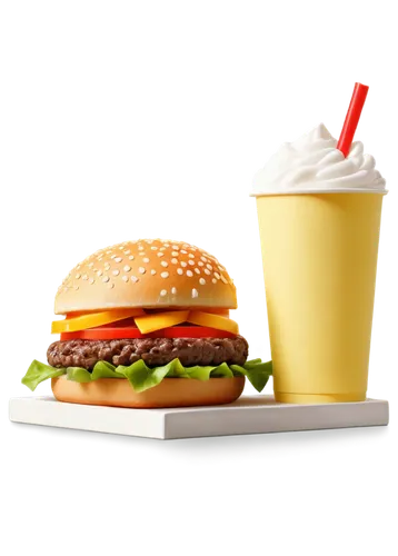 Fast food, colorful packaging, juicy burger, crispy fries, soft drinks, ice cream cone, vibrant logo, shallow depth of field, warm lighting, 3/4 composition, close-up shot, realistic texture, appetizi