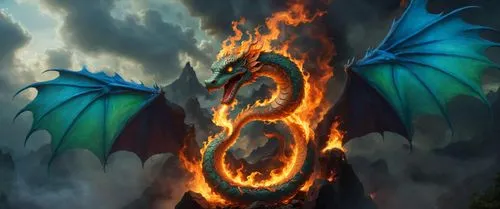 a blue dragon with flames in its mouth on a rocky ledge,dragon fire,fire breathing dragon,firedrake,charizard,dragonfire,dragones