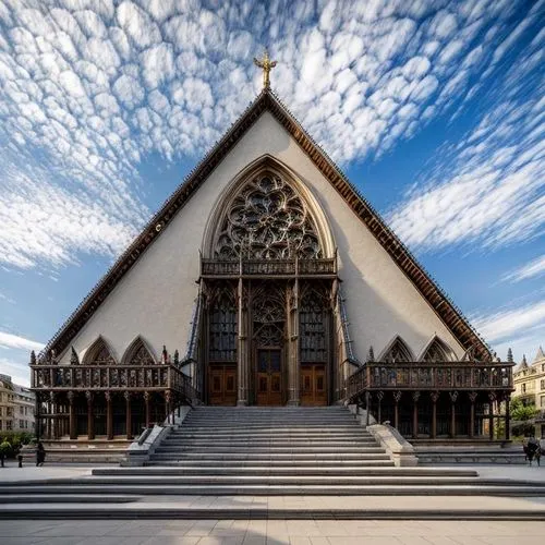 a beautiful church that has steps on it,wooden church,christ chapel,faisal mosque,stave church,christchurch,gereja,Architecture,Commercial Building,European Traditional,Spanish Gothic