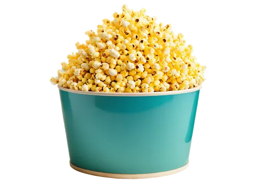 Yellow popcorn, freshly popped, overflowing bucket, crunchy texture, salty aroma, golden lighting, shallow depth of field, close-up shot, macro photography, warm color tone, cinematic composition, tra