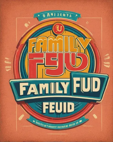 Craft a nostalgic Family Feud logo with vintage-inspired fonts and retro color palette, reminiscent of classic game shows.,family fun,ffp2,family car,cd cover,ffm,family hand,family day,feamle,familie