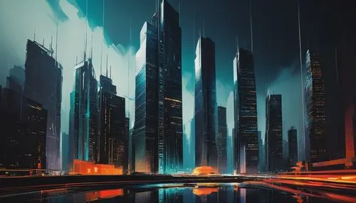 cybercity,dubai marina,dubai,city at night,futuristic landscape,cityscape,guangzhou,metropolis,dubia,cyberport,dubay,doha,coruscant,shanghai,mubadala,ctbuh,futuristic architecture,cybertown,fantasy city,black city,Conceptual Art,Oil color,Oil Color 01