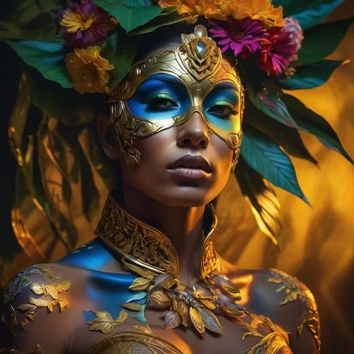 oshun,baoshun,polynesian,bodypaint,polynesian girl,tretchikoff,maliana,tahitian,bodypainting,amazonian,masquerade,body painting,brazil carnival,caribana,amazonica,melanesian,gold mask,diwata,hispaniolan,fantasy portrait,Photography,Artistic Photography,Artistic Photography 08