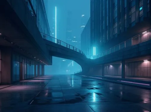 bladerunner,futuristic landscape,polara,atmospheres,vapor,blue rain,cybercity,mist,atmosfera,urban,overpass,cyberpunk,underpass,cityscape,noncorporate,nacht,metropolis,futuristic,cyberscene,hypermodern,Photography,General,Realistic